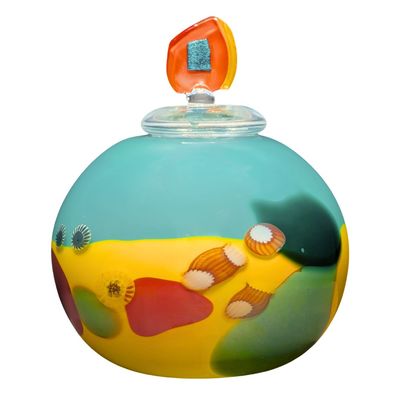 JON OAKES - SKYBLUE LIDDED VESSEL - GLASS - 8 X 8.5 X 8