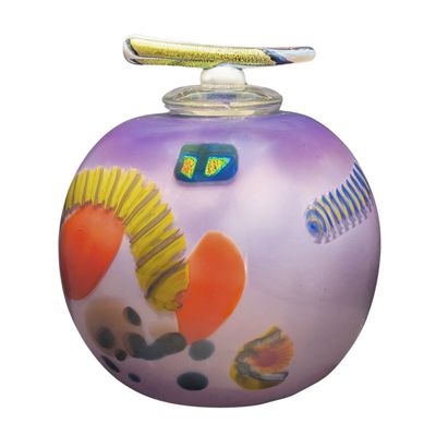 JON OAKES - PURPLE GRADIENT LIDDED VESSEL - GLASS - 8 X 8.25 X 8