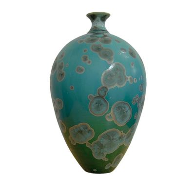 JERRY SAWITZ - OCEAN WATER CRYSTALLINE VASE - PORCELAIN - 6 X 11 X 6