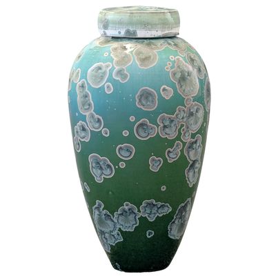 JERRY SAWITZ - GREEN LIDDED VASE - PORCELAIN - 6 X 11 X 6