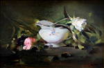 JACQUELINE KAMIN - PORCELAIN AND BLOSSOMS - OIL ON BOARD - 8 x 12