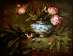 JACQUELINE KAMIN - PEONIES - OIL ON BOARD - 14 X 11