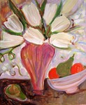 JOYCE LIEBERMAN - WHITE TULIPS - ACRYLIC ON PAPER - 15 X 18