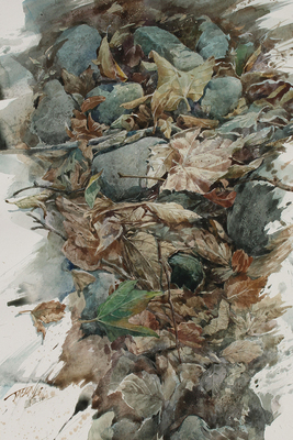 JASON LI - DRY CREEK LEAVES 1 - WATERCOLOR - 11.5" X 17.5"