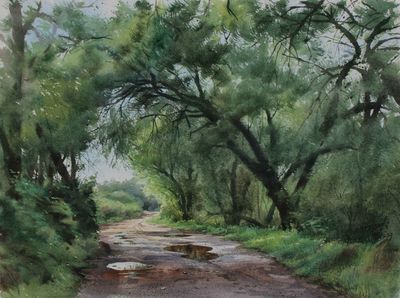 JASON LI - AFTER RAIN - WATERCOLOR - 11 X 15