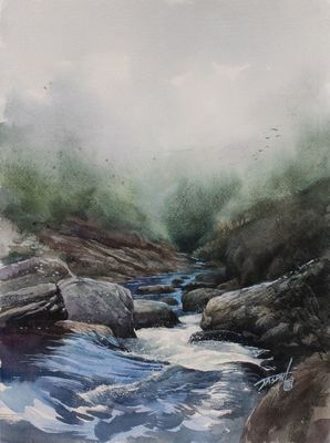 JASON LI - WHITE WATER- MSTY - WATERCOLOR - 12 X 9