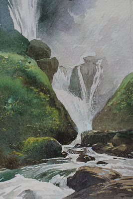 JASON LI - WATERFALL III - WATERCOLOR - 4 x 6