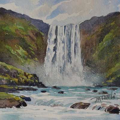 JASON LI - WATERFALL V - WATERCOLOR - 4 X 4