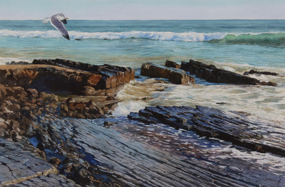 JASON LI - SUNSET WAVES AT CRYSTAL COVE - WATERCOLOR - 20 X 13