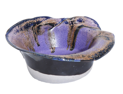 KAREN LIBA - PURPLE & GOLD CERAMIC BOWL - CERAMIC - 5.25 X 2.12 X 5.25