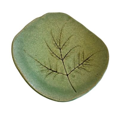 KAREN LIBA - GREEN LEAF TRAY - CERAMIC - 7.5 x 1.25 x 7.5