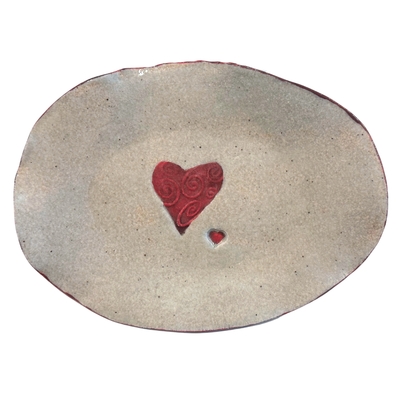 KAREN LIBA - OBLONG SWIRLY HEART DISH - CERAMIC - 6 x 8