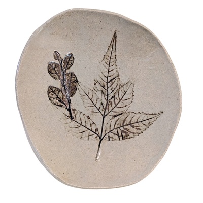KAREN LIBA - TWO LEAF INPRINT TRAY - CERAMIC - 1 X 6.5 X 6