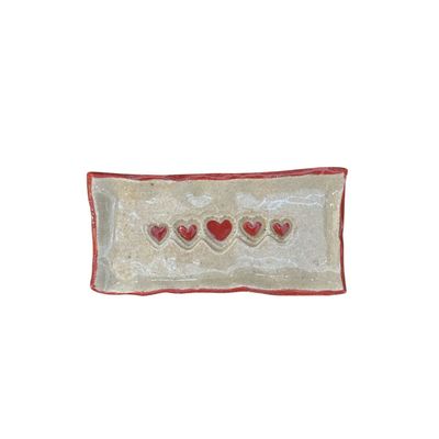 KAREN LIBA - SKINNY RECTANGLE  FIVE HEART TRAY - CERAMIC