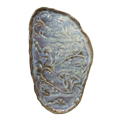 KAREN LIBA - BLUE & BROWN FLORALS TRAY - CERAMIC - 10.5 X 0.5 x 6.25