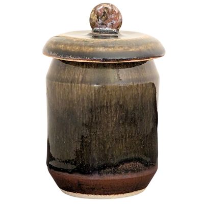 KAREN LIBA - BROWN LIDDED VESSEL - CERAMIC - 4 X 6.5 X 4