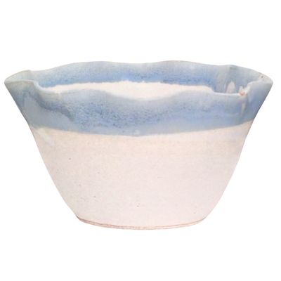 KAREN LIBA - BLUE RIM RUFFLE BOWL - CERAMIC - 6.5 X 3.75 X 7