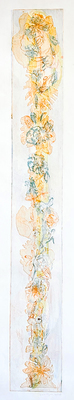 LESLIE LOWINGER - FLOWER SCEPTER FROM OBJECTS TO REDUCE ANXIETY - MIXED MEDIA ON PAPER - 39 x 5.25 - ETCHING AND DRAWING