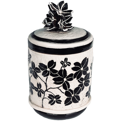 JON LUNDSTROM - SGRAFITTO LIDDED FLOWER JAR - CERAMIC - 6 X 10.5 X 6