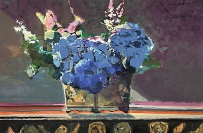 JOHN MAXON - BLUE MOON - MIXED MEDIA ON PAPER - 27 X 18