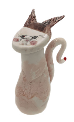 LISA MERTINS - KITTY SCULPTURE - CERAMIC - 2.25 x 6 x 4