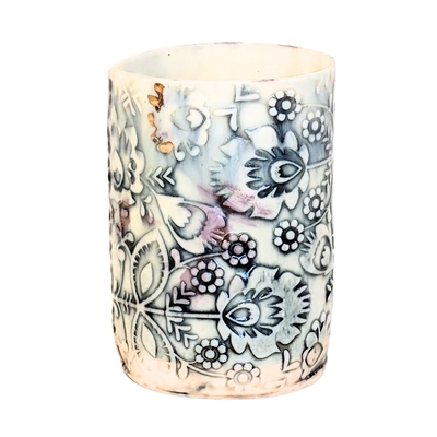 LISA MERTINS - FLORAL DESIGN PORCELAIN CUP - CERAMIC - 3.5 X 2.5 X2.25