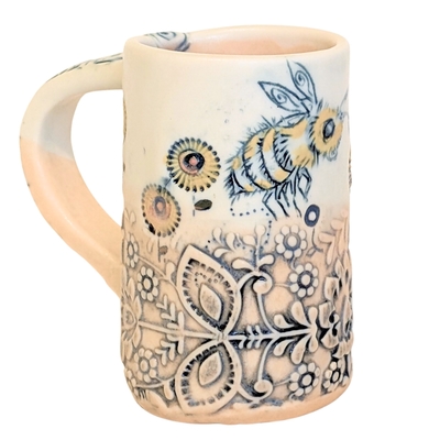 LISA MERTINS - POLLINATOR BEES PORCELAIN CUP - CERAMIC - 4 X 4 X 2.25