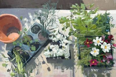 MICHAELA MOFFETT - SPRING FLOWERS - OIL ON PANEL - 16" X 12"