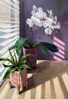 MICHAELA MOFFETT - FRIENDLY REMINDERS - OIL ON PANEL - 24" X 34"