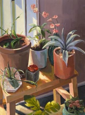 MICHAELA MOFFETT - WAKING UP - OIL ON PANEL - 18" X 24"