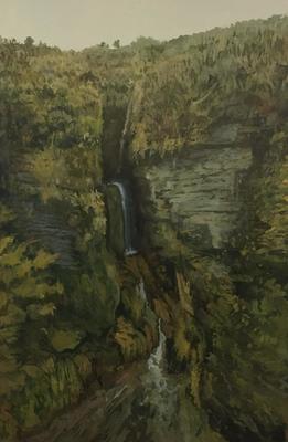 IAN MONTELONGO - PORTRAIT OF A WATERFALL - ACRYLIC ON BOARD - 23 X 34