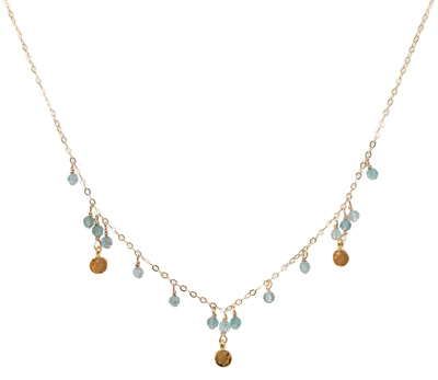 ELIZABETH NADLER - THREE GOLD DISCS WITH BLUE CRYSTALS NECKLACE - SILVER & BEADS