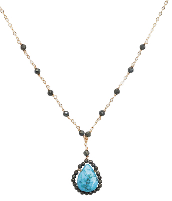 ELIZABETH NADLER - TURQUOISE WRAPPED WITH PYRITE - SILVER & BEADS