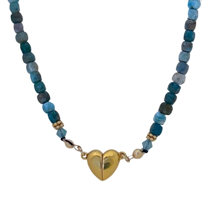 ELIZABETH NADLER - SQUARED APPETITE NECKLACE WITH MAGNETIC HEART CLASP - STERLING & GEMSTONE