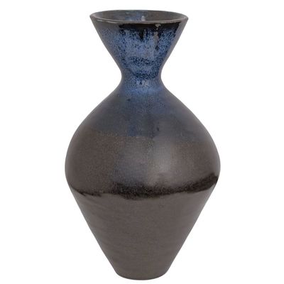 JOEY ONTIVEROS - DARK BLUE CINCHED VASE - CERAMIC - 9 X 16 X 9