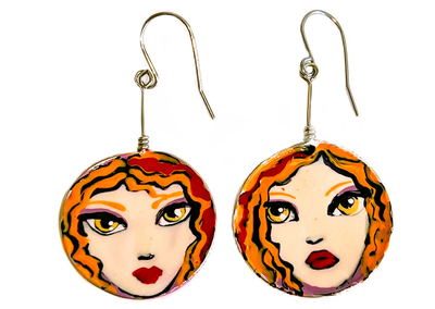 CECILIA RINCON - ORANGE HAIR FACE EARRINGS - ENAMEL