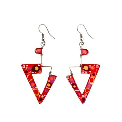 CECILIA RINCON - LG TRIANGLE EARRINGS ORG/PINK - ENAMEL