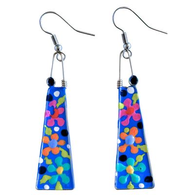 CECILIA RINCON - BLUE FLOWER TIE ENAMEL EARRINGS - ENAMEL