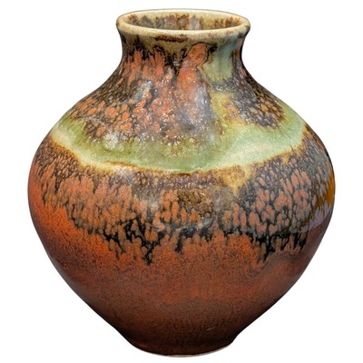 ERIC REYES - RUST AND JADE COLORED CERAMIC VASE - CERAMIC - 5 X 5 X 5