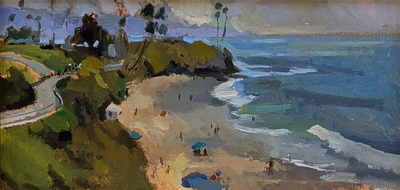 ERNIE ROMO - HEISLER WALK - LAGUNA BEACH - OIL ON BOARD - 20 X 16