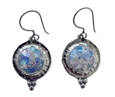 SAPHARIM RAHAV - ROMAN GLASS ROUND EARRINGS - STERLING & ROMAN GLASS