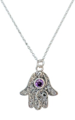 SAPHARIM RAHAV - SILVER HAMSA NECKLACE - STERLING & GEMSTONE