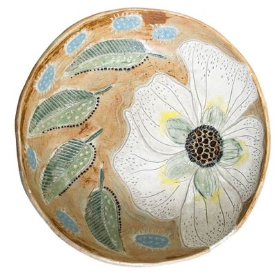 2 ROSES - COLOSSAL WHITE BOWL - CERAMIC - 9 X 3 X 9