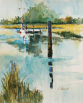 PETE ROBERTS - DOCKED BOAT - WATERCOLOR - 12 X 15