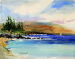 PETE ROBERTS - WINDSWEPT BAY - WATERCOLOR - 15 x 11.5