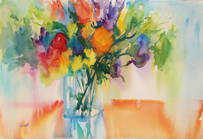 PETE ROBERTS - RAINBOW BOUQUET - WATERCOLOR - 19 X 15