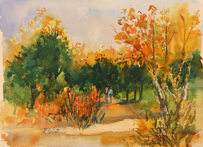 PETE ROBERTS - AFTERNOON STROLL - WATERCOLOR - 11  x 15