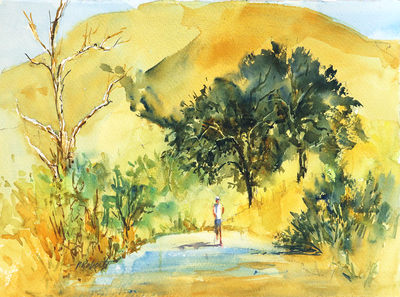PETE ROBERTS - PEACEFUL STROLL - WATERCOLOR - 15 x 11