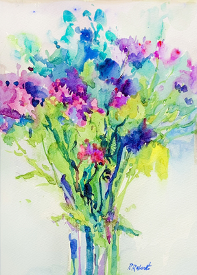 PETE ROBERTS - PURPLE BOUQUET - WATERCOLOR - 11 x 15