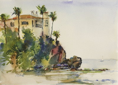 PETE ROBERTS - ABOVE THE CLIFF - WATERCOLOR - 15 x 11